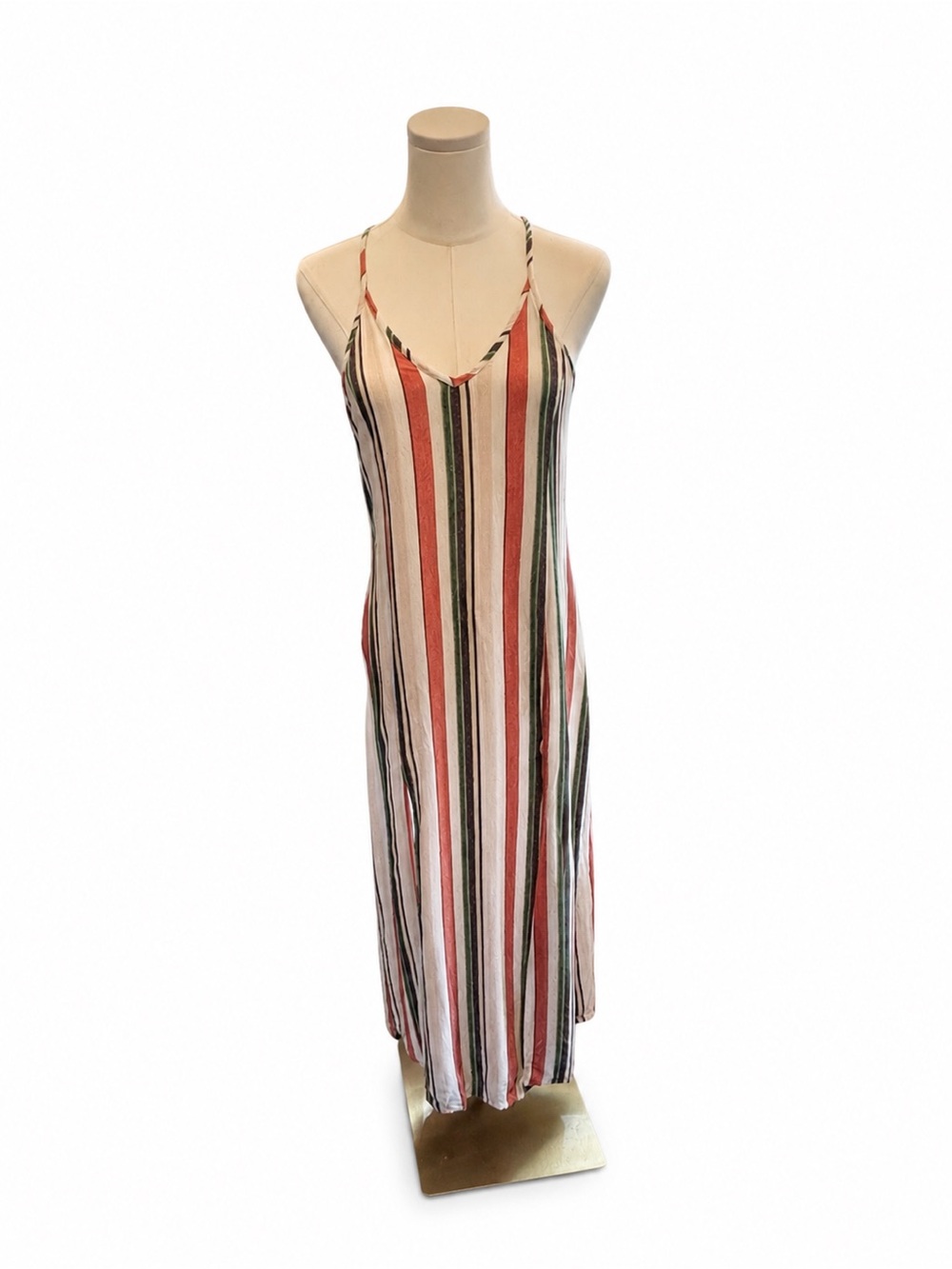 En Crème Striped Maxi Dress Size Medium Double Front Slit Boho Summer